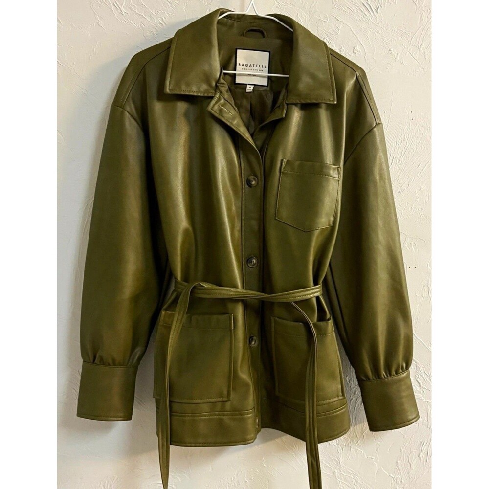 Bagatelle Collection Women's Green Button Front Belted Collared Lined Jacket M